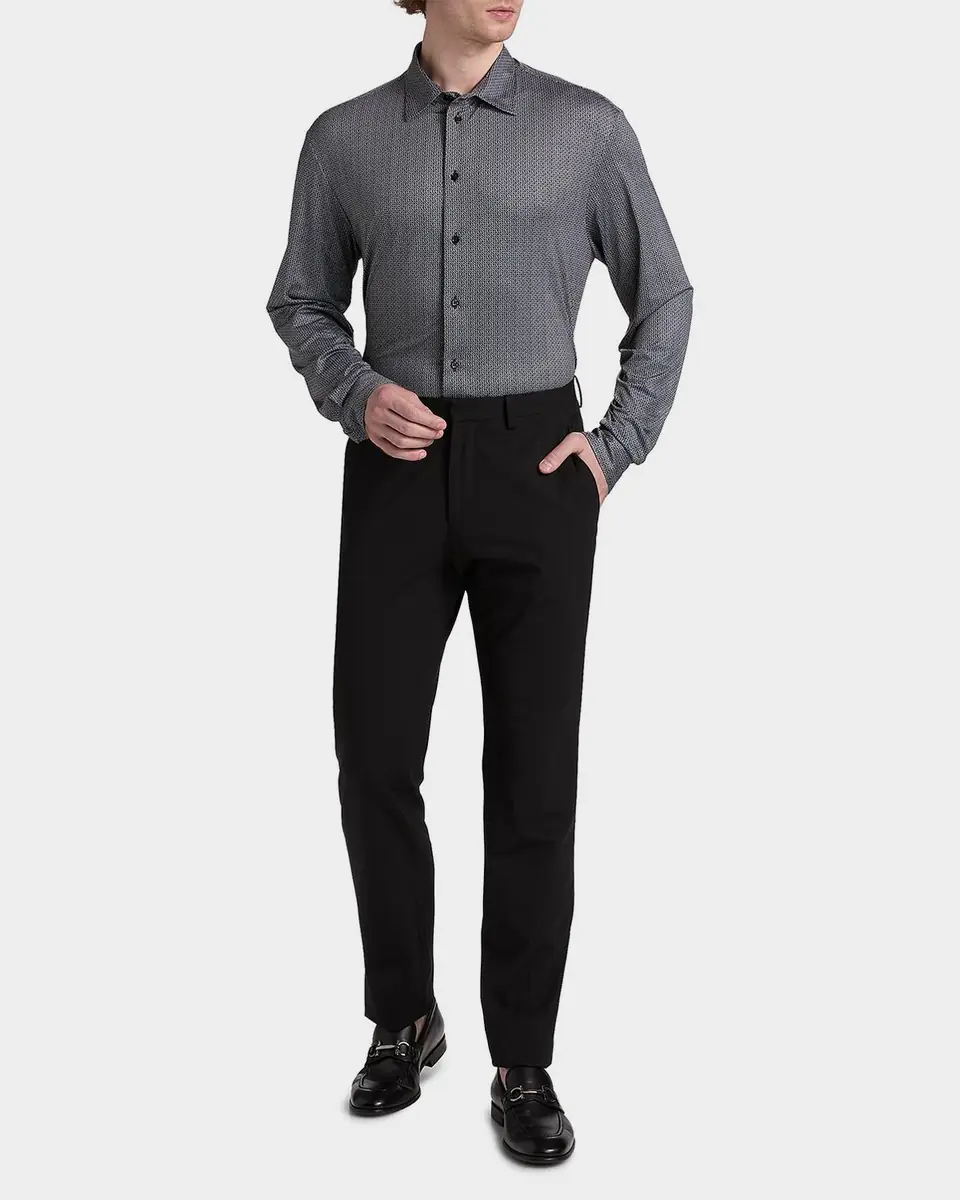 Emporio Armani Men's Polyester and Cotton Micro-Geometric Sport Shirt | Thumbnail 2 Emporio Armani Men's Polyester and Cotton Micro-Geometric Sport Shirt | Thumbnail 2
