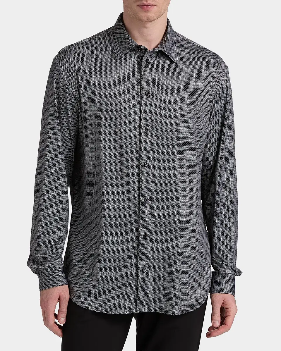 Emporio Armani Men's Polyester and Cotton Micro-Geometric Sport Shirt | Thumbnail 4 Emporio Armani Men's Polyester and Cotton Micro-Geometric Sport Shirt | Thumbnail 4