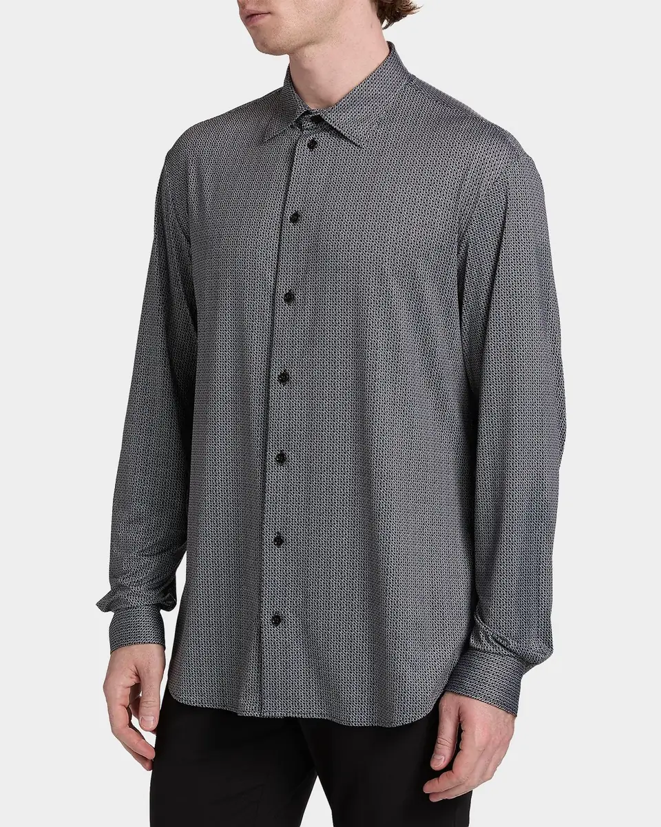 Emporio Armani Men's Polyester and Cotton Micro-Geometric Sport Shirt | Thumbnail 5 Emporio Armani Men's Polyester and Cotton Micro-Geometric Sport Shirt | Thumbnail 5