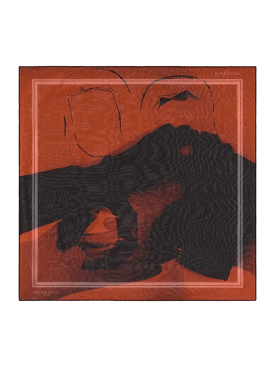 Givenchy Men's Double Layered Square Scarf in Silk Georgette with Surreslist Print - Red | Thumbnail 2 Givenchy Men's Double Layered Square Scarf in Silk Georgette with Surreslist Print - Red | Thumbnail 2