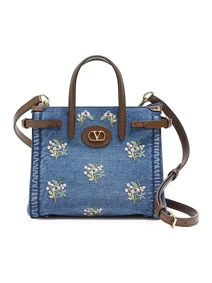 Women's Antibes Small Embroidered Shopping Bag in Denim - Denim Women's Antibes Small Embroidered Shopping Bag in Denim - Denim