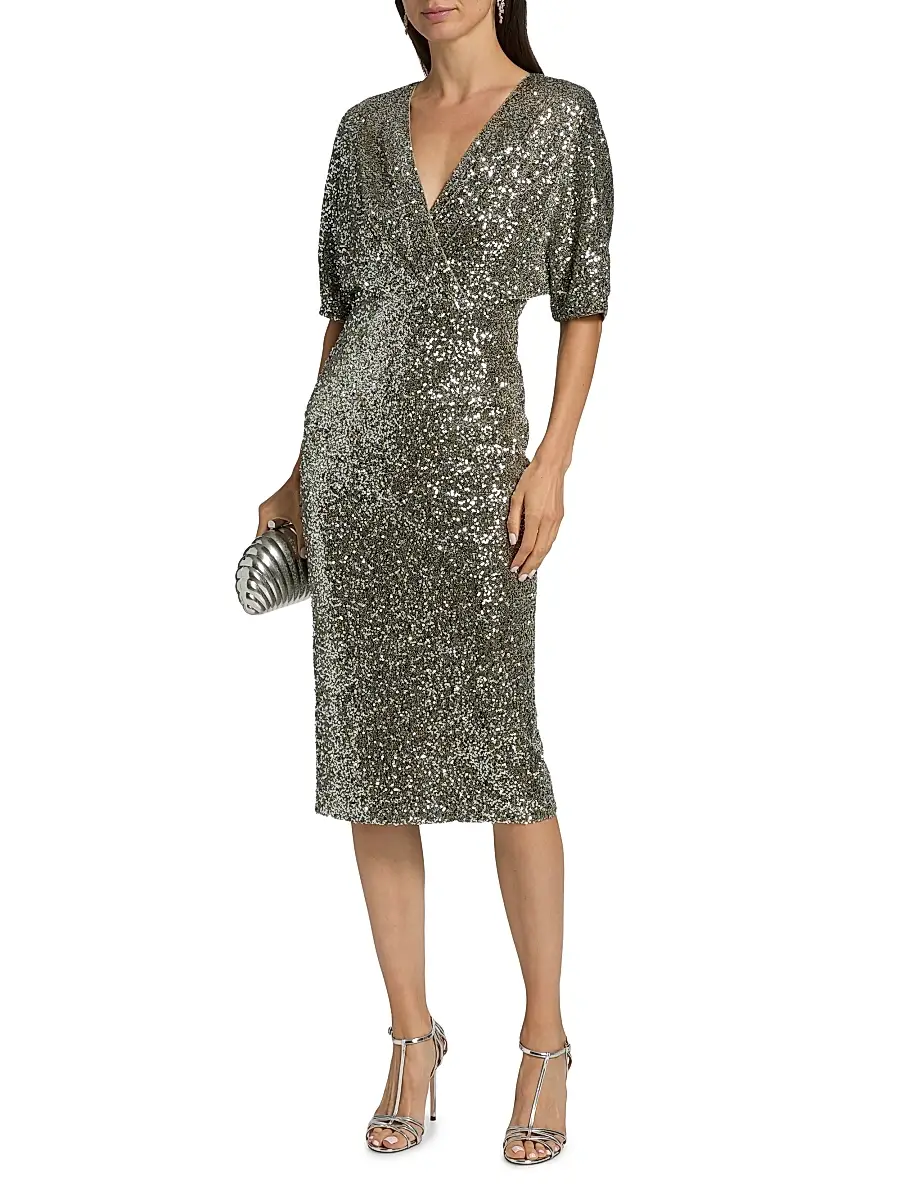BADGLEY MISCHKA Women's Sequin V-Neck Midi-Dress | Thumbnail 3 BADGLEY MISCHKA Women's Sequin V-Neck Midi-Dress | Thumbnail 3