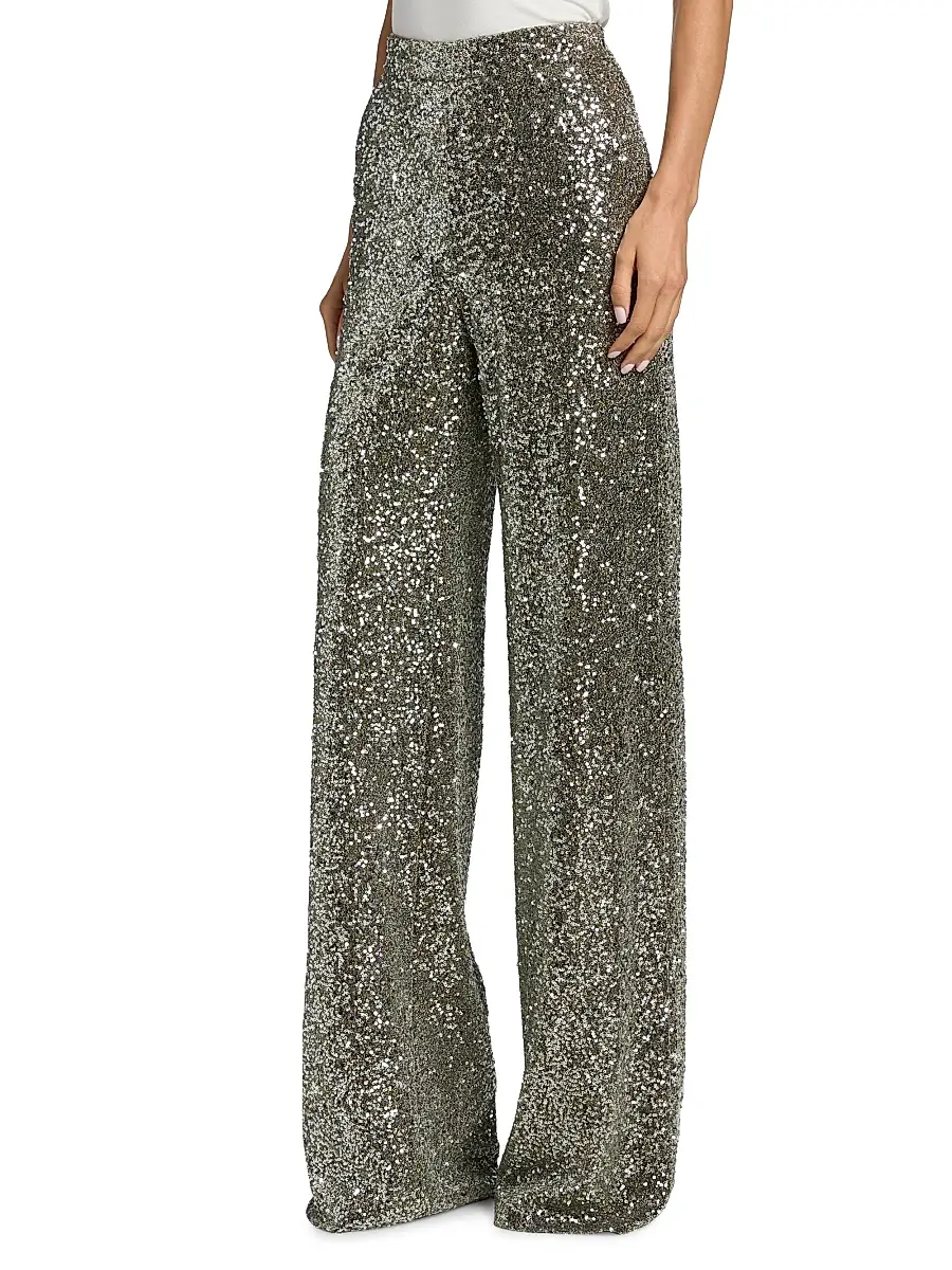 BADGLEY MISCHKA Women's Sequined High-Rise Wide-Leg Evening Pants | Thumbnail 4