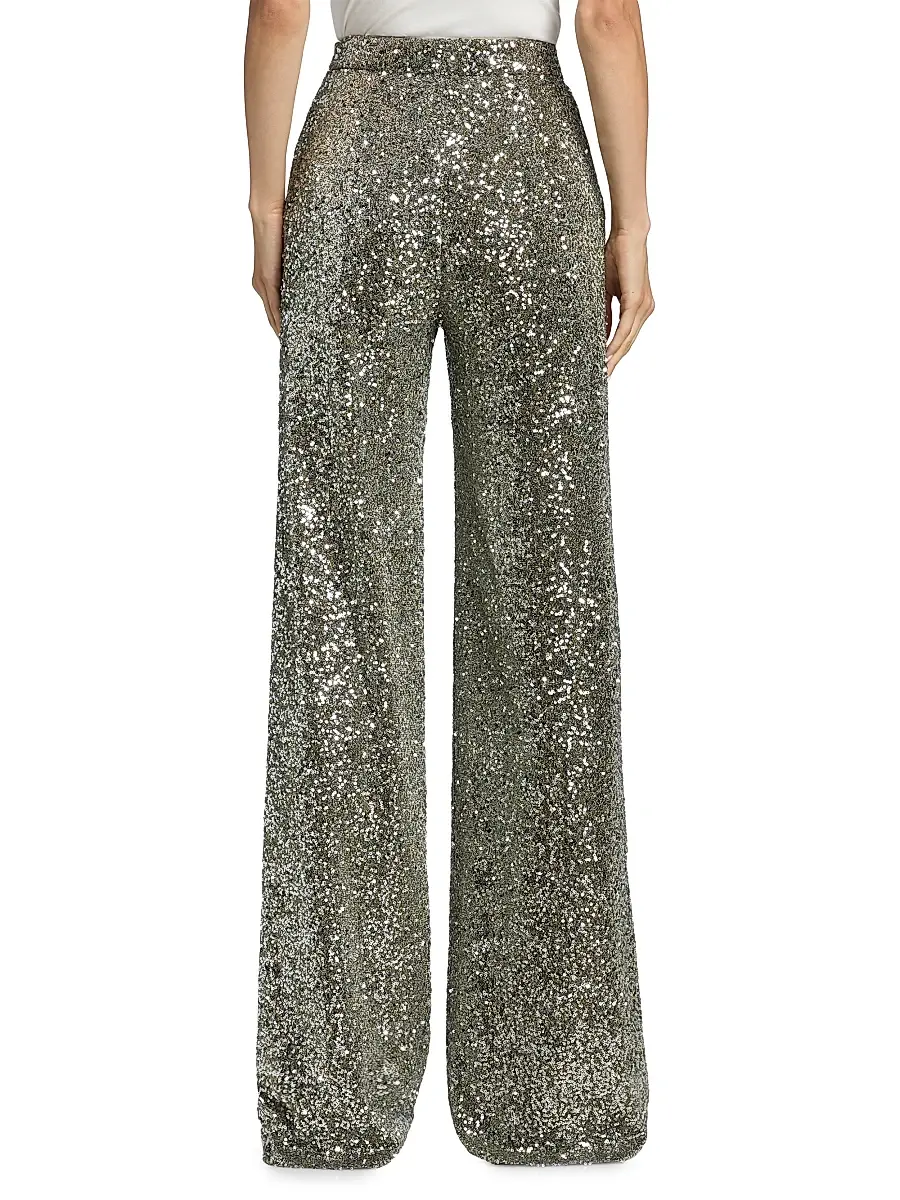 BADGLEY MISCHKA Women's Sequined High-Rise Wide-Leg Evening Pants | Thumbnail 5