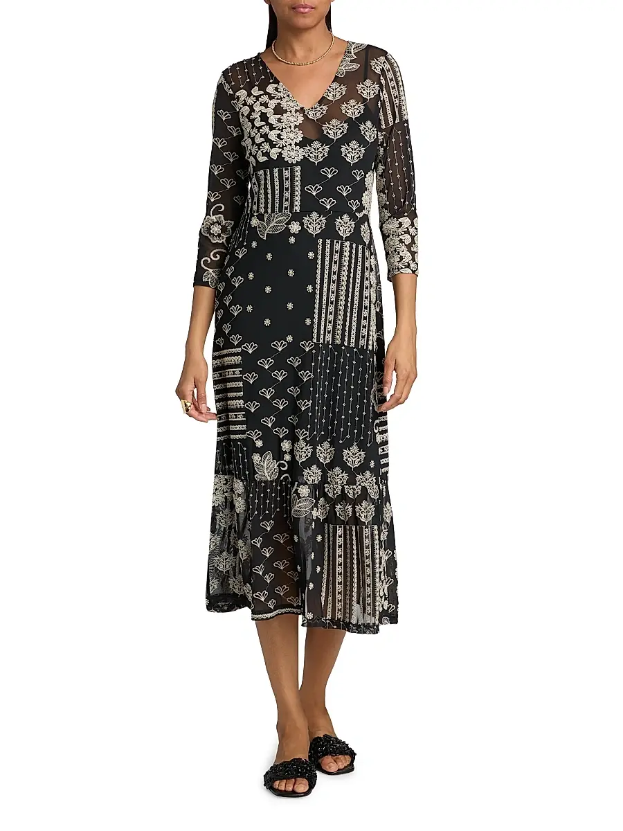 Johnny Was Women's Wynona Golden Blossom Midi-Dress | Thumbnail 3