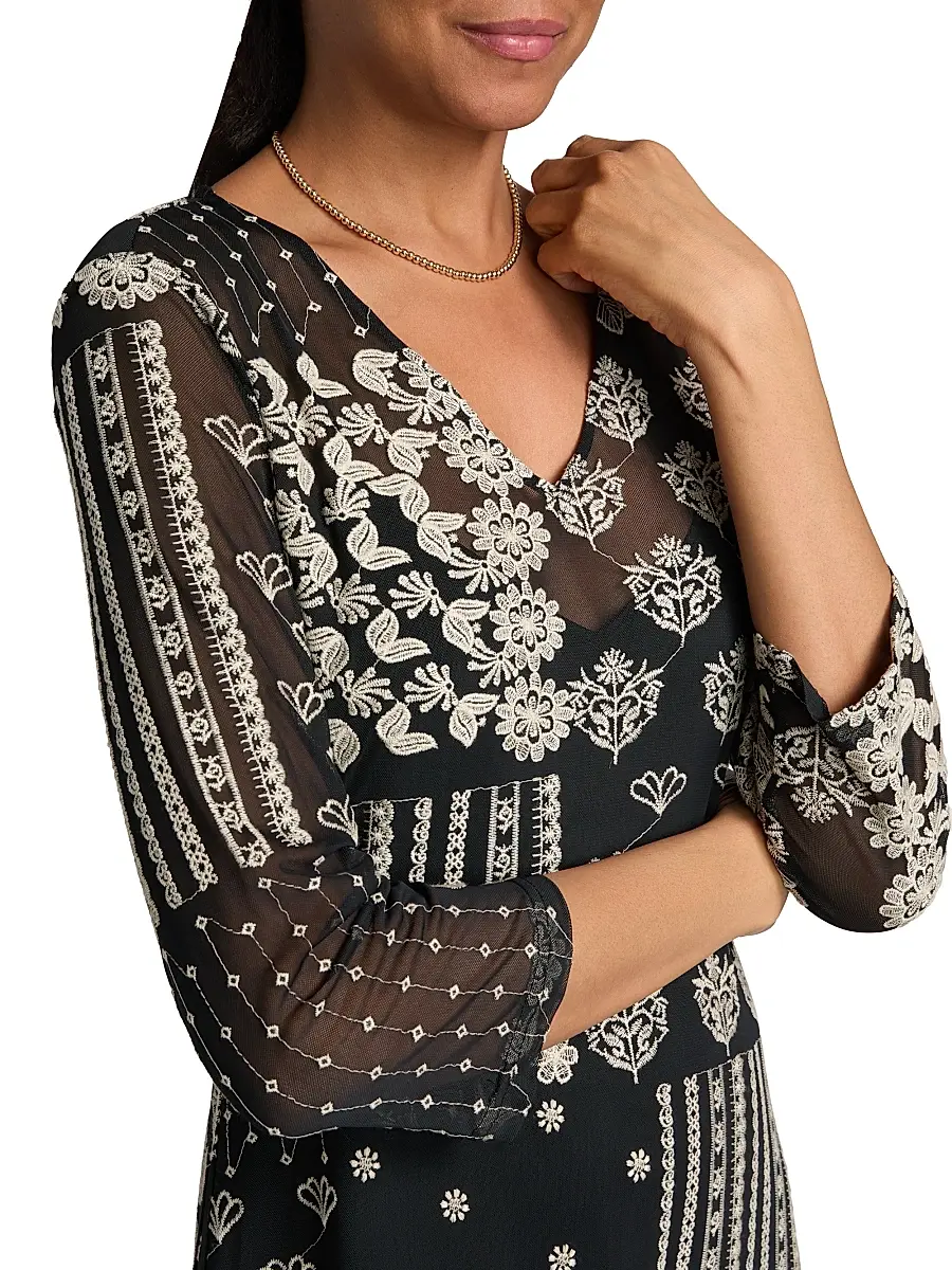 Johnny Was Women's Wynona Golden Blossom Midi-Dress | Thumbnail 6