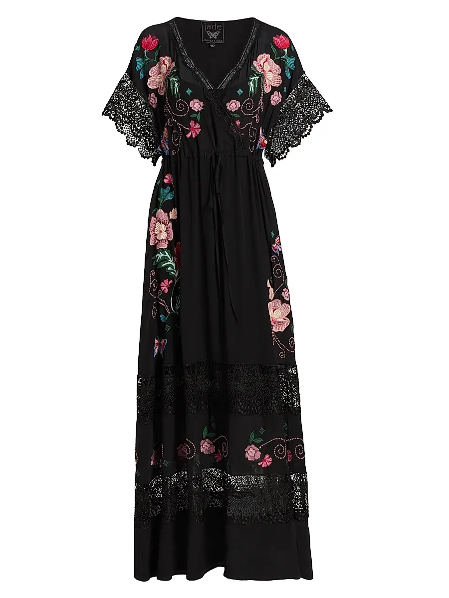Johnny Was Women's Adeline Amapola Embroidered Silk Maxi Dress