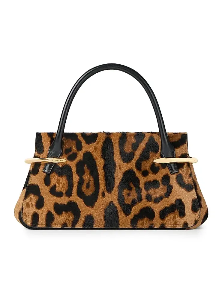 Givenchy Women's Mini Pinch Top Handle Bag in Pony Effect Leather with Leopard Pattern - Black Beige