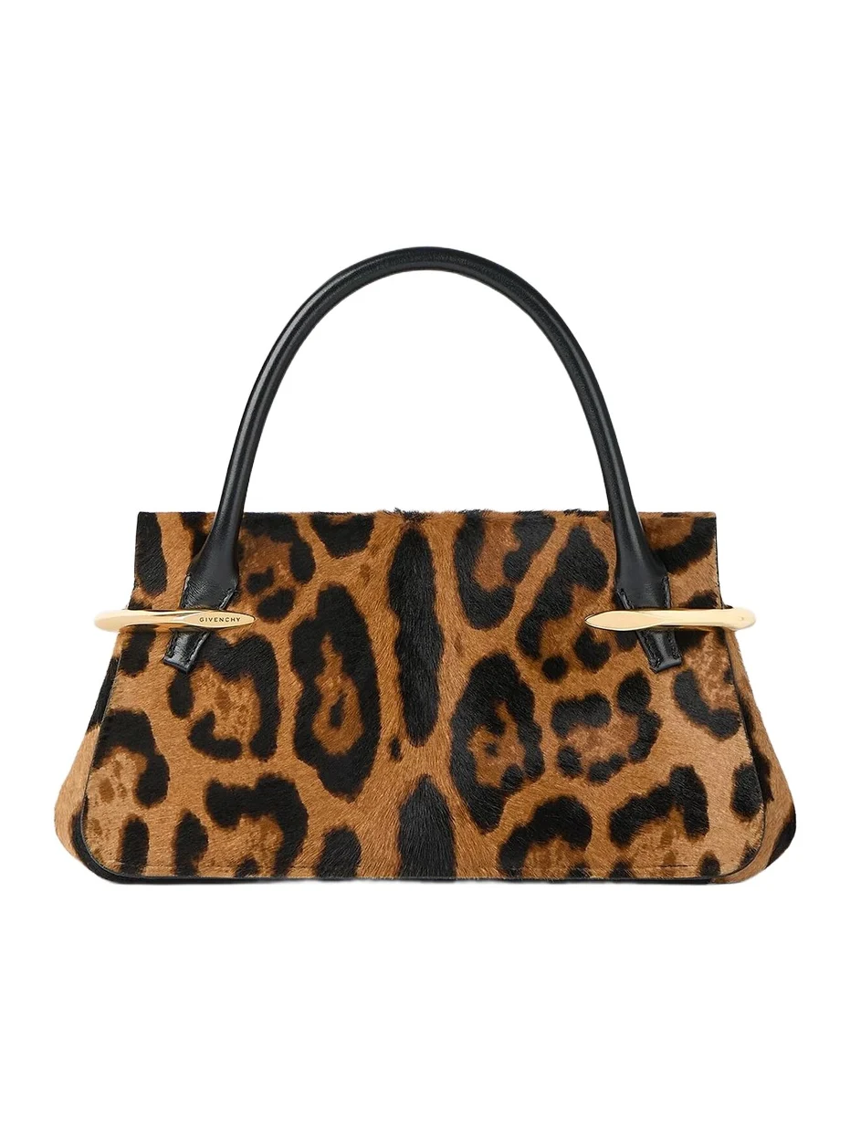 Givenchy Women's Mini Pinch Top Handle Bag in Pony Effect Leather with Leopard Pattern - Black Beige