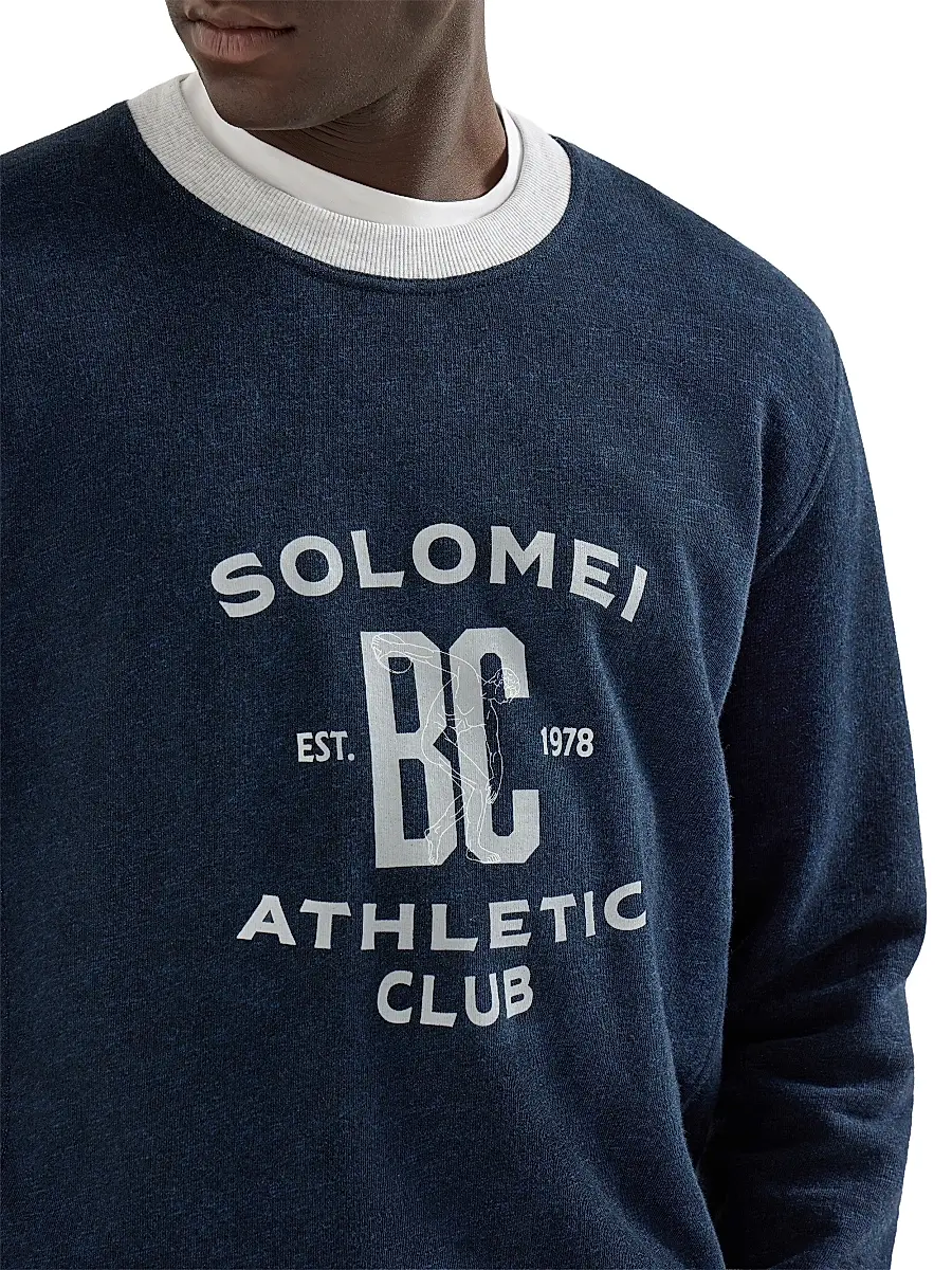 Brunello Cucinelli Men's Cotton and Linen Mélange French Terry Sweatshirt with Print - Navy Blue | Thumbnail 5