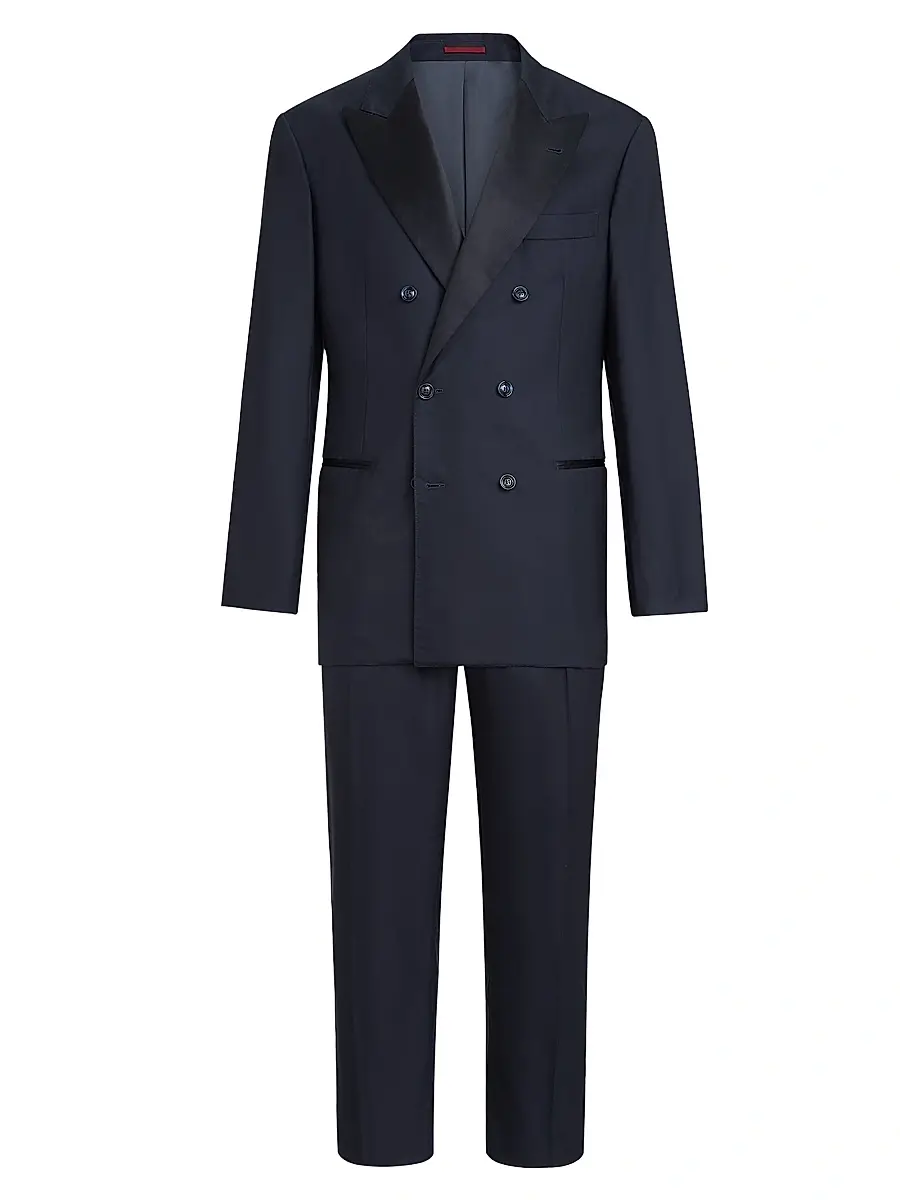Brunello Cucinelli Men's Tuxedo with One and a Half Breasted Jacket and Double Pleated Trousers | Thumbnail 2 Brunello Cucinelli Men's Tuxedo with One and a Half Breasted Jacket and Double Pleated Trousers | Thumbnail 2