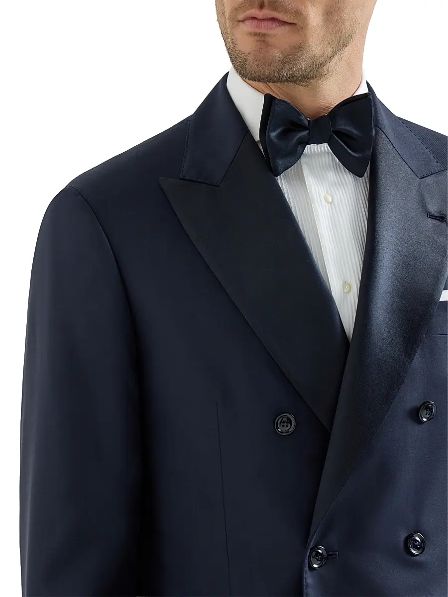 Brunello Cucinelli Men's Tuxedo with One and a Half Breasted Jacket and Double Pleated Trousers | Thumbnail 4 Brunello Cucinelli Men's Tuxedo with One and a Half Breasted Jacket and Double Pleated Trousers | Thumbnail 4