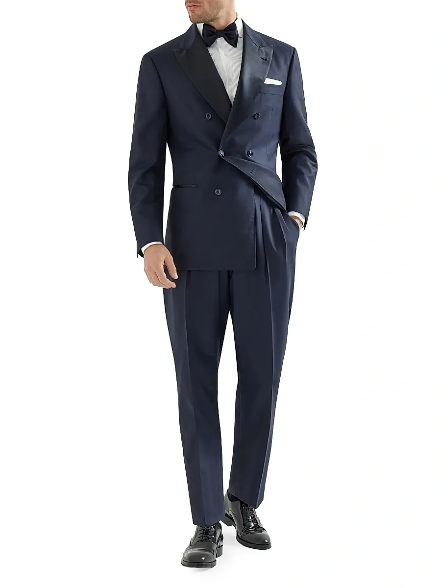 Brunello Cucinelli Men's Tuxedo with One and a Half Breasted Jacket and Double Pleated Trousers | Thumbnail 5 Brunello Cucinelli Men's Tuxedo with One and a Half Breasted Jacket and Double Pleated Trousers | Thumbnail 5