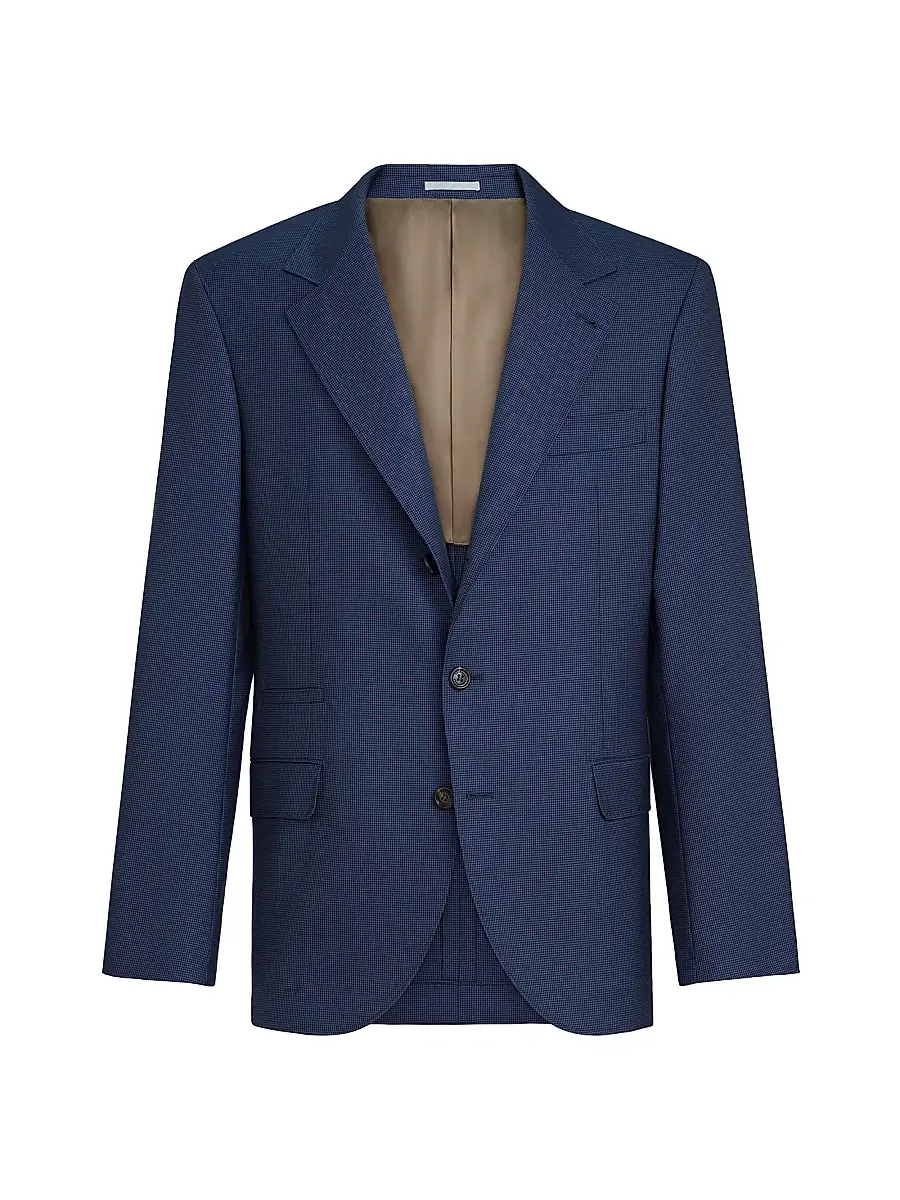 Brunello Cucinelli Men's Super 150s Virgin Wool Houndstooth Blazer | Thumbnail 2