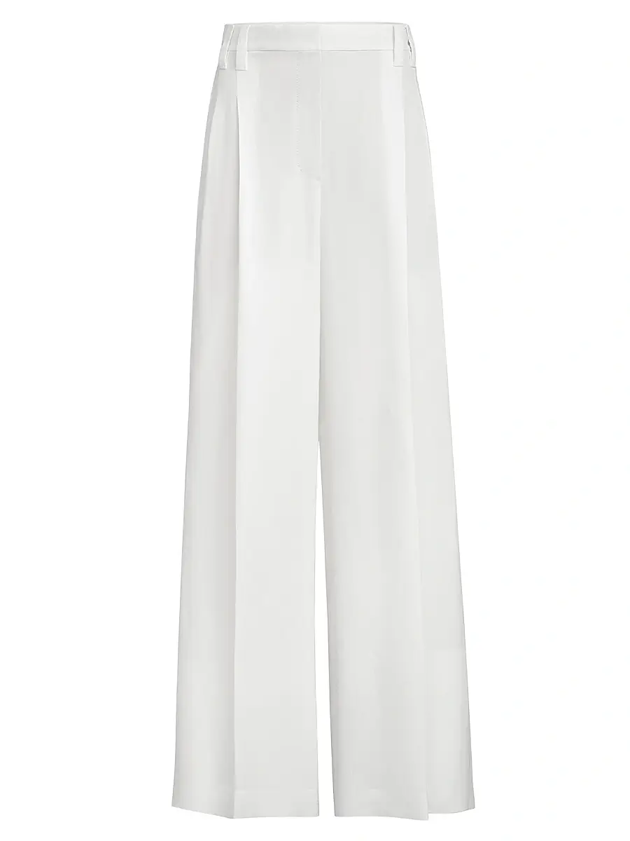 Brunello Cucinelli Women's Viscose and Linen Fluid Twill Wide Trousers - Panama | Image 1 Brunello Cucinelli Women's Viscose and Linen Fluid Twill Wide Trousers - Panama | Image 1