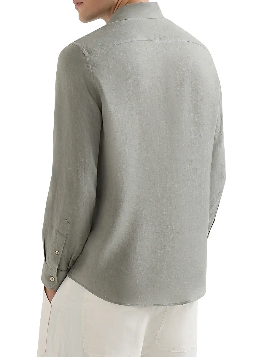 Brunello Cucinelli Men's Linen Easy Fit Shirt with Chest Pockets | Thumbnail 3 Brunello Cucinelli Men's Linen Easy Fit Shirt with Chest Pockets | Thumbnail 3