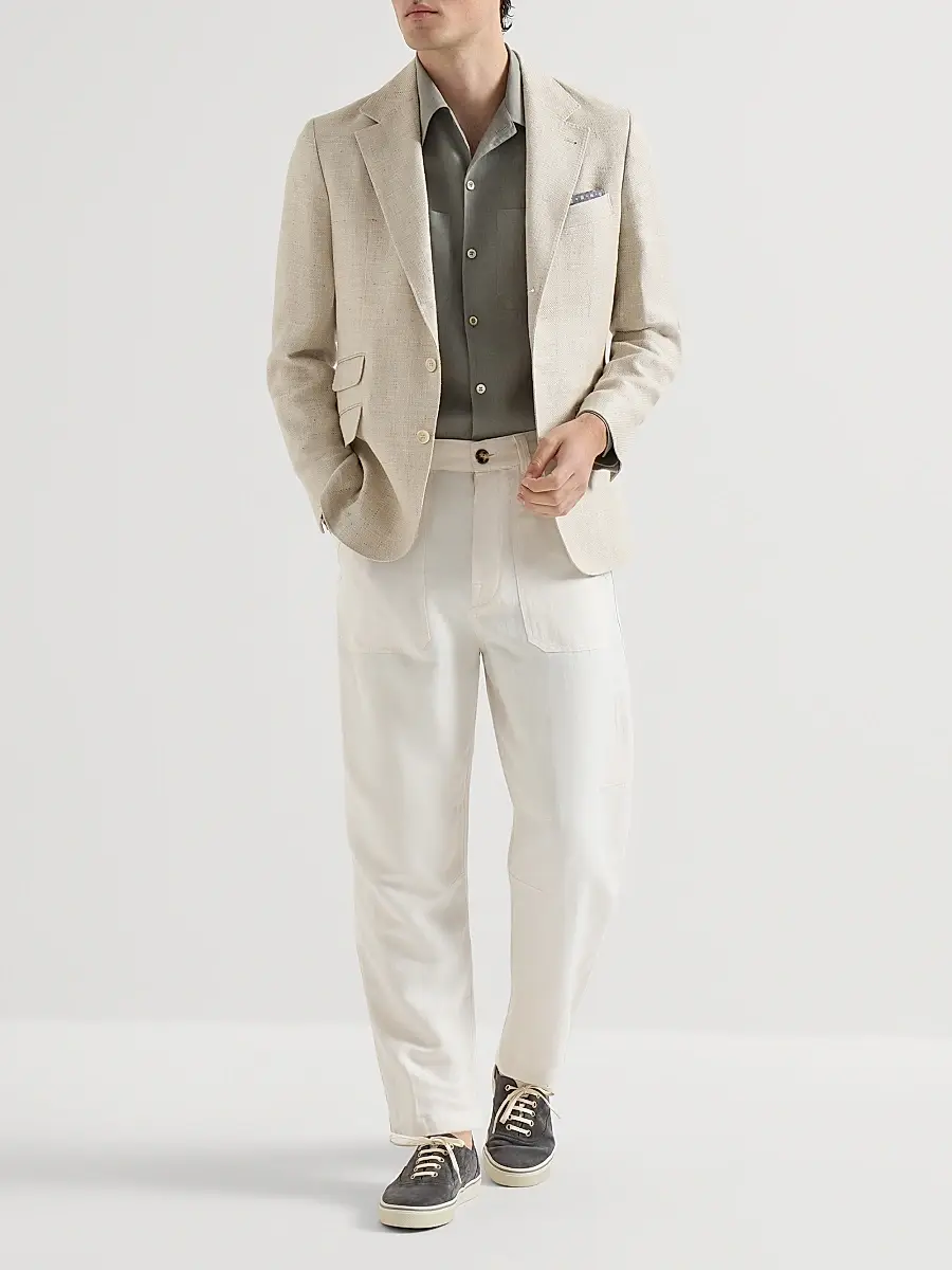 Brunello Cucinelli Men's Linen Easy Fit Shirt with Chest Pockets | Thumbnail 6 Brunello Cucinelli Men's Linen Easy Fit Shirt with Chest Pockets | Thumbnail 6