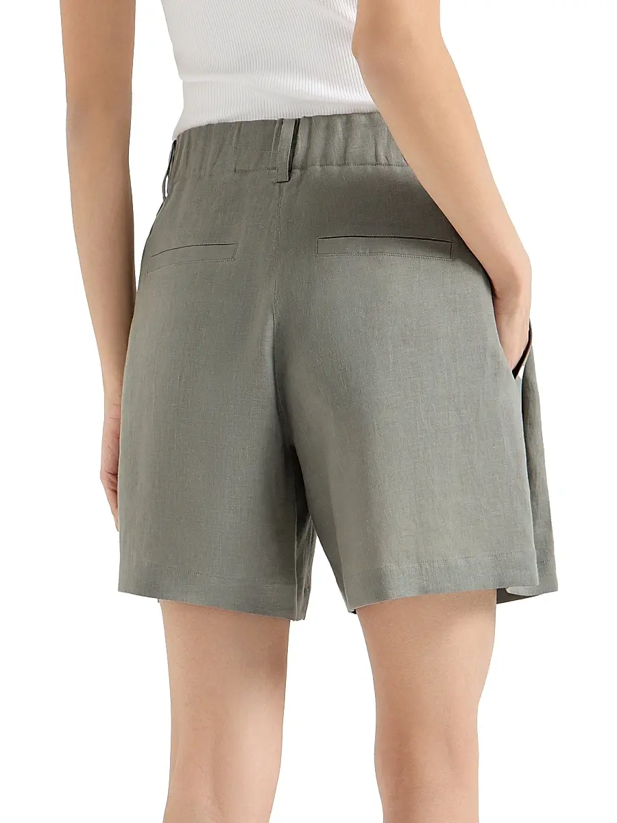 Brunello Cucinelli Women's Linen Shorts with Drawstring and Pleats - Khaki | Thumbnail 4 Brunello Cucinelli Women's Linen Shorts with Drawstring and Pleats - Khaki | Thumbnail 4