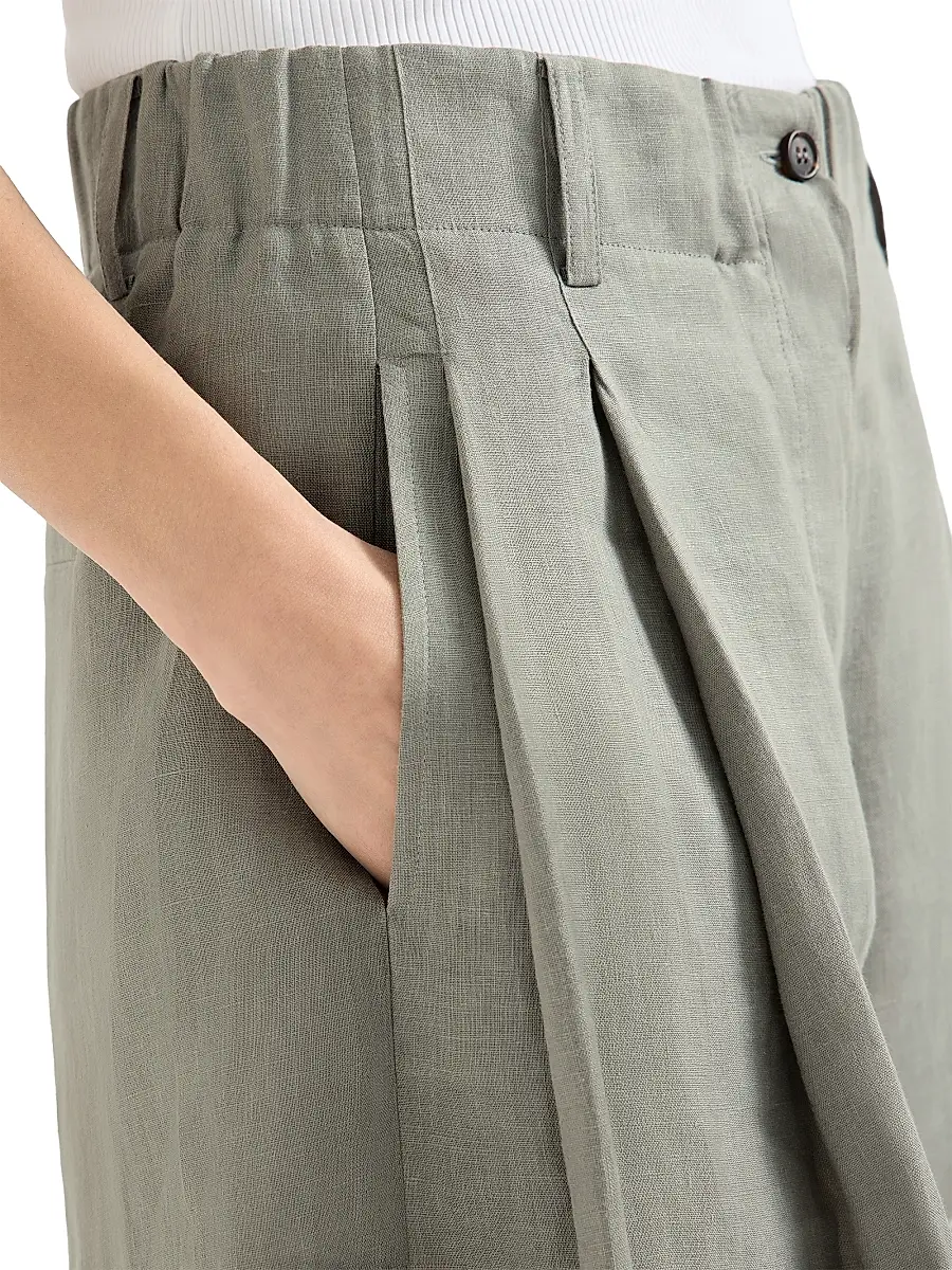 Brunello Cucinelli Women's Linen Shorts with Drawstring and Pleats - Khaki | Thumbnail 5 Brunello Cucinelli Women's Linen Shorts with Drawstring and Pleats - Khaki | Thumbnail 5