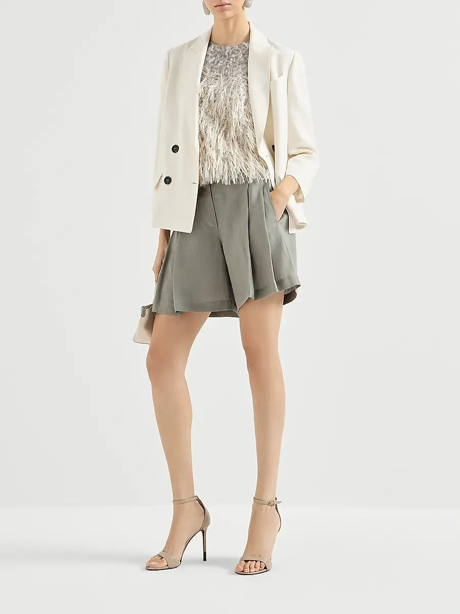Brunello Cucinelli Women's Linen Shorts with Drawstring and Pleats - Khaki | Thumbnail 6 Brunello Cucinelli Women's Linen Shorts with Drawstring and Pleats - Khaki | Thumbnail 6