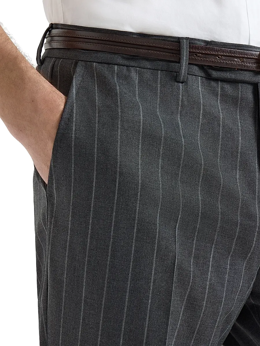 Brunello Cucinelli Men's Super 150s Virgin Wool Wide Chalk Stripe Batavia Trousers | Thumbnail 4 Brunello Cucinelli Men's Super 150s Virgin Wool Wide Chalk Stripe Batavia Trousers | Thumbnail 4