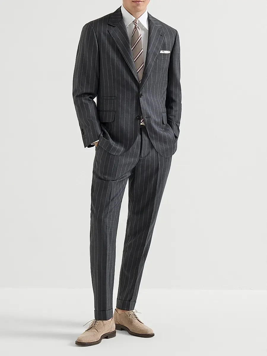 Brunello Cucinelli Men's Super 150s Virgin Wool Wide Chalk Stripe Batavia Trousers | Thumbnail 6 Brunello Cucinelli Men's Super 150s Virgin Wool Wide Chalk Stripe Batavia Trousers | Thumbnail 6