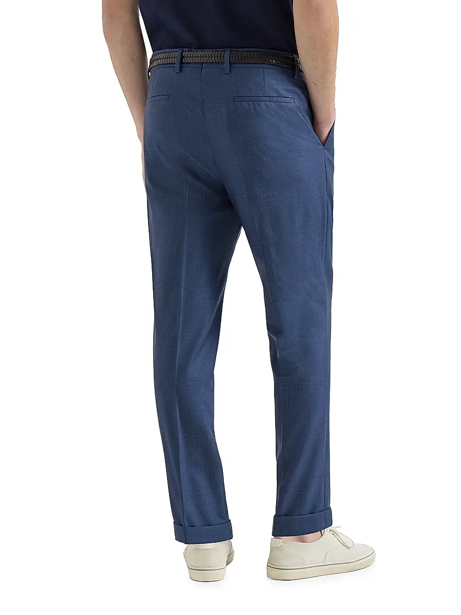 Brunello Cucinelli Men's Virgin Wool Prince of Wales Trousers with Pleats | Thumbnail 4 Brunello Cucinelli Men's Virgin Wool Prince of Wales Trousers with Pleats | Thumbnail 4
