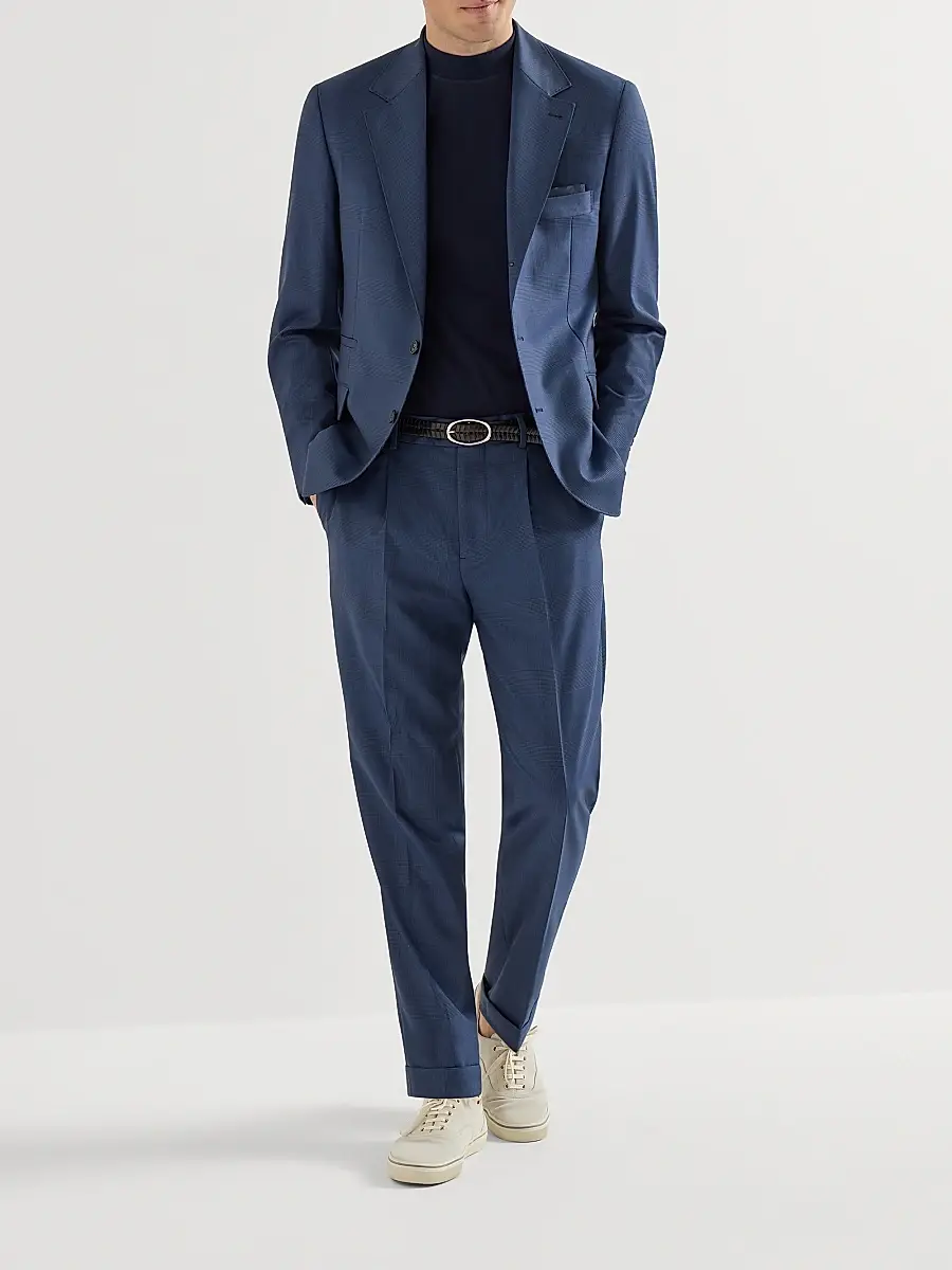 Brunello Cucinelli Men's Virgin Wool Prince of Wales Trousers with Pleats | Thumbnail 6 Brunello Cucinelli Men's Virgin Wool Prince of Wales Trousers with Pleats | Thumbnail 6