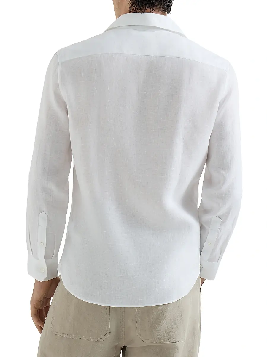 Brunello Cucinelli Men's Linen Easy Fit Shirt with Chest Pockets | Thumbnail 3 Brunello Cucinelli Men's Linen Easy Fit Shirt with Chest Pockets | Thumbnail 3