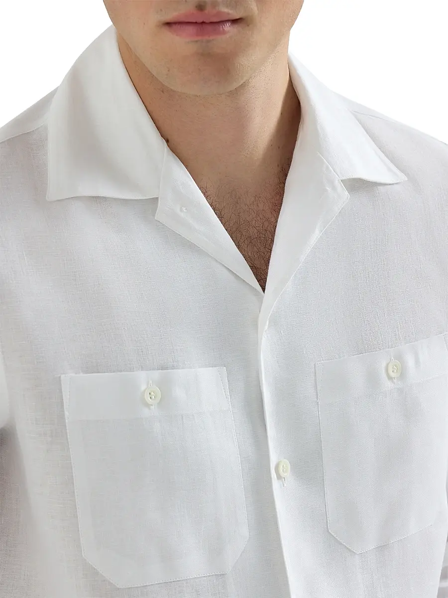 Brunello Cucinelli Men's Linen Easy Fit Shirt with Chest Pockets | Thumbnail 5 Brunello Cucinelli Men's Linen Easy Fit Shirt with Chest Pockets | Thumbnail 5
