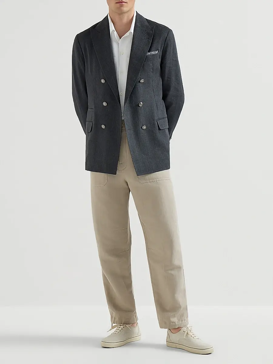 Brunello Cucinelli Men's Linen Easy Fit Shirt with Chest Pockets | Thumbnail 6 Brunello Cucinelli Men's Linen Easy Fit Shirt with Chest Pockets | Thumbnail 6