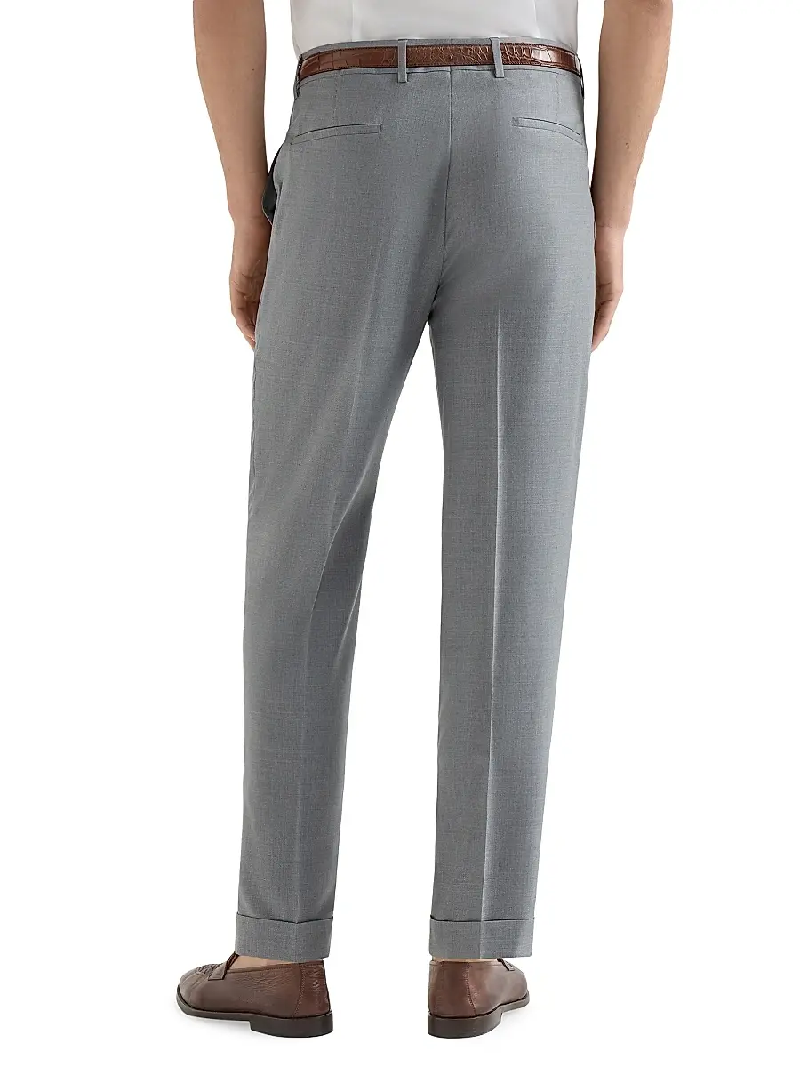 Brunello Cucinelli Men's Virgin Wool and Silk Lightweight Hopsack Trousers with Pleats | Thumbnail 4 Brunello Cucinelli Men's Virgin Wool and Silk Lightweight Hopsack Trousers with Pleats | Thumbnail 4