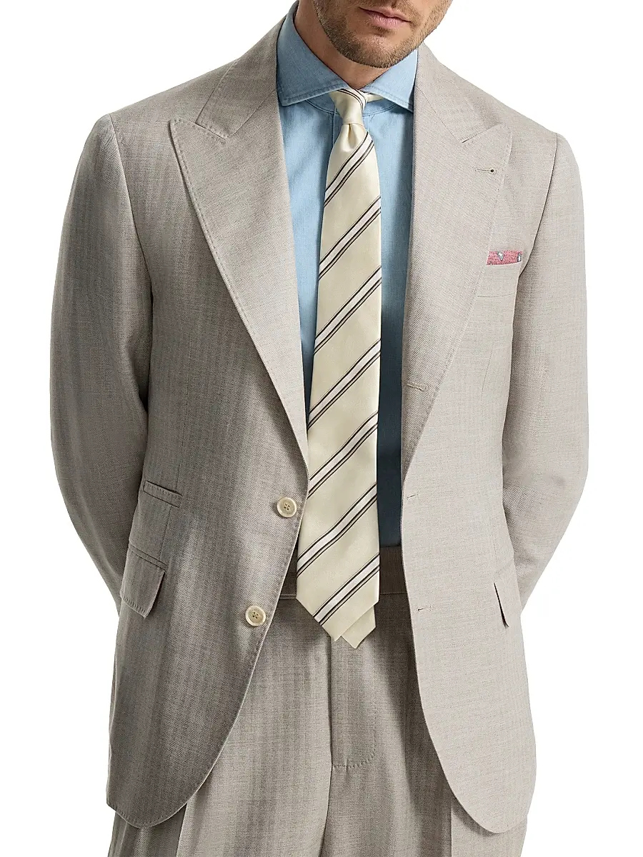 Brunello Cucinelli Men's Cashmere and Silk Chevron Deconstructed Blazer with Peak Lapels | Thumbnail 4