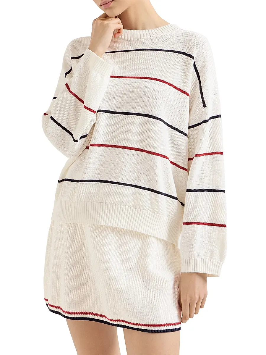 Brunello Cucinelli Women's Cotton Textured Stripe Sweater | Thumbnail 2 Brunello Cucinelli Women's Cotton Textured Stripe Sweater | Thumbnail 2