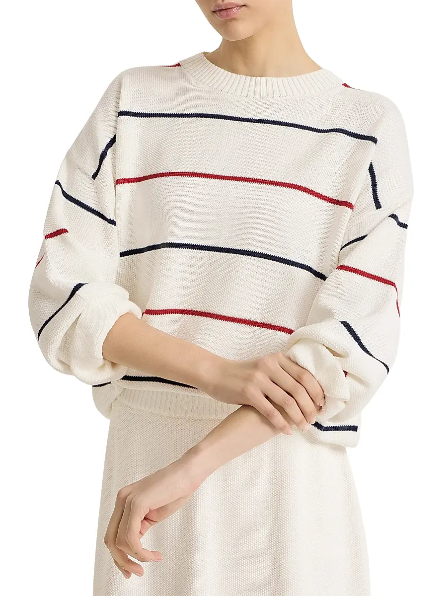 Brunello Cucinelli Women's Cotton Textured Stripe Sweater | Thumbnail 4 Brunello Cucinelli Women's Cotton Textured Stripe Sweater | Thumbnail 4