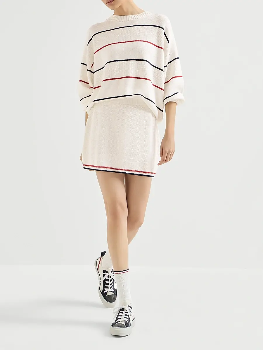Brunello Cucinelli Women's Cotton Textured Stripe Sweater | Thumbnail 6 Brunello Cucinelli Women's Cotton Textured Stripe Sweater | Thumbnail 6