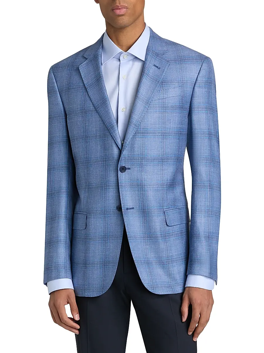 Emporio Armani Men's Plaid Single-Breasted Jacket | Thumbnail 3 Emporio Armani Men's Plaid Single-Breasted Jacket | Thumbnail 3