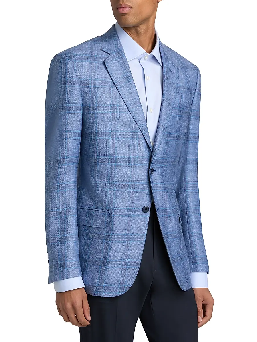 Emporio Armani Men's Plaid Single-Breasted Jacket | Thumbnail 4 Emporio Armani Men's Plaid Single-Breasted Jacket | Thumbnail 4
