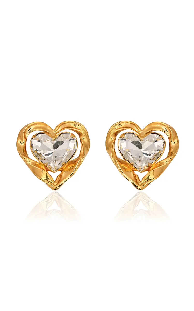 Oscar de la Renta Large Heart Stone Earrings