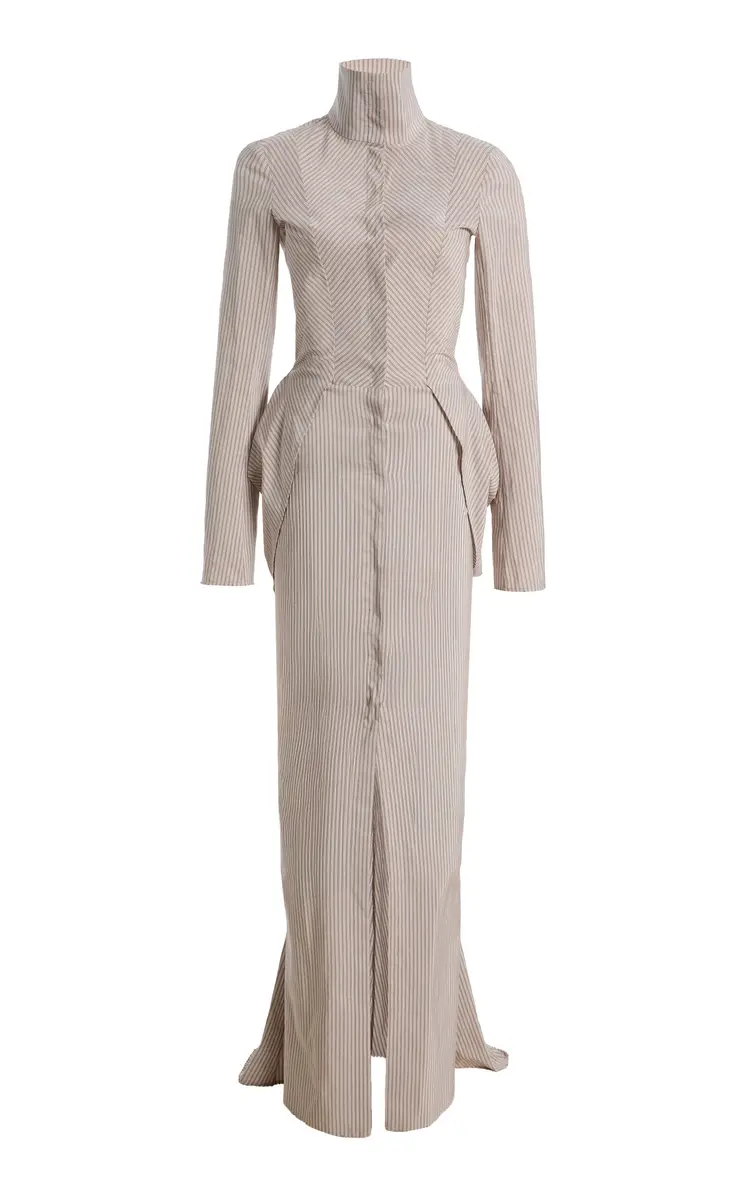 COLLEEN ALLEN Tailored Cotton-Silk Bustle Maxi Dress