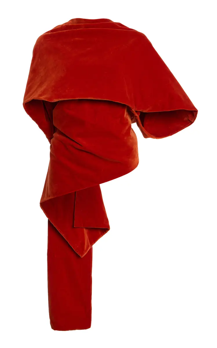 COLLEEN ALLEN Draped Cotton-Velvet Shawl Top