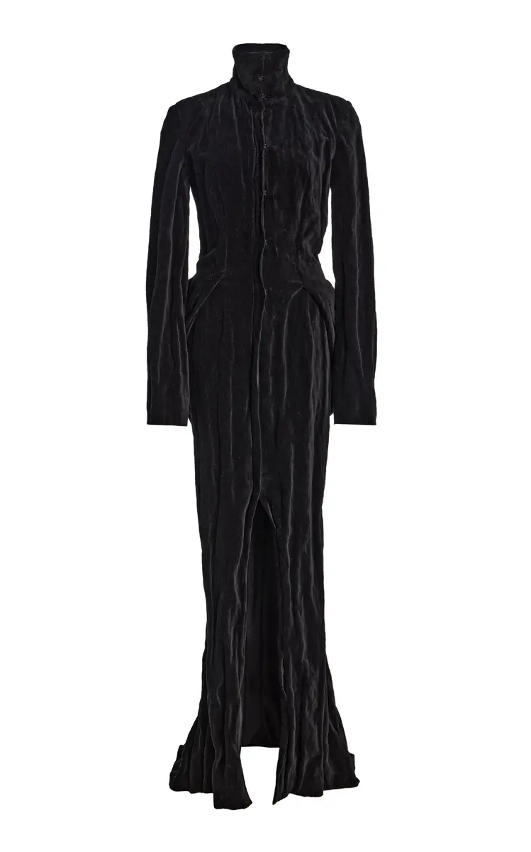 COLLEEN ALLEN Tailored Velvet Bustle Maxi Dress