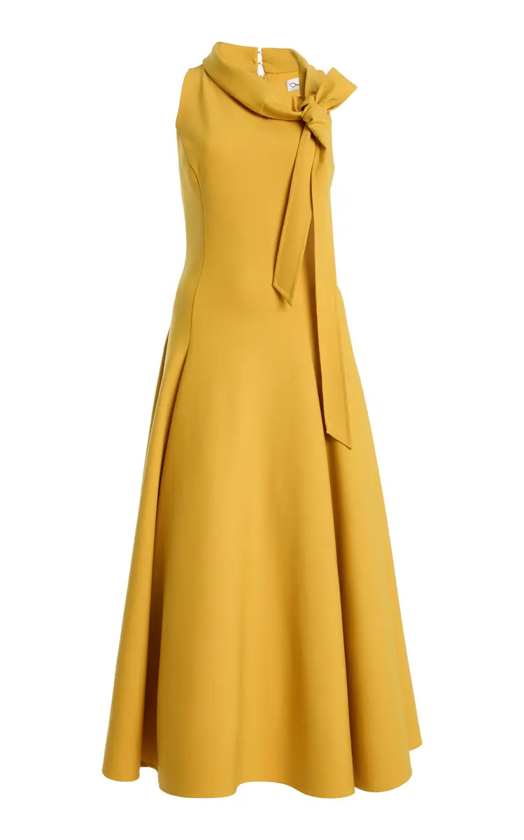 Bow-Detailed Stretch-Wool Midi Dress