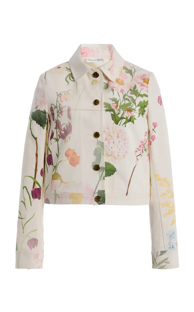 Oscar de la Renta Faded Botanical Denim Jacket