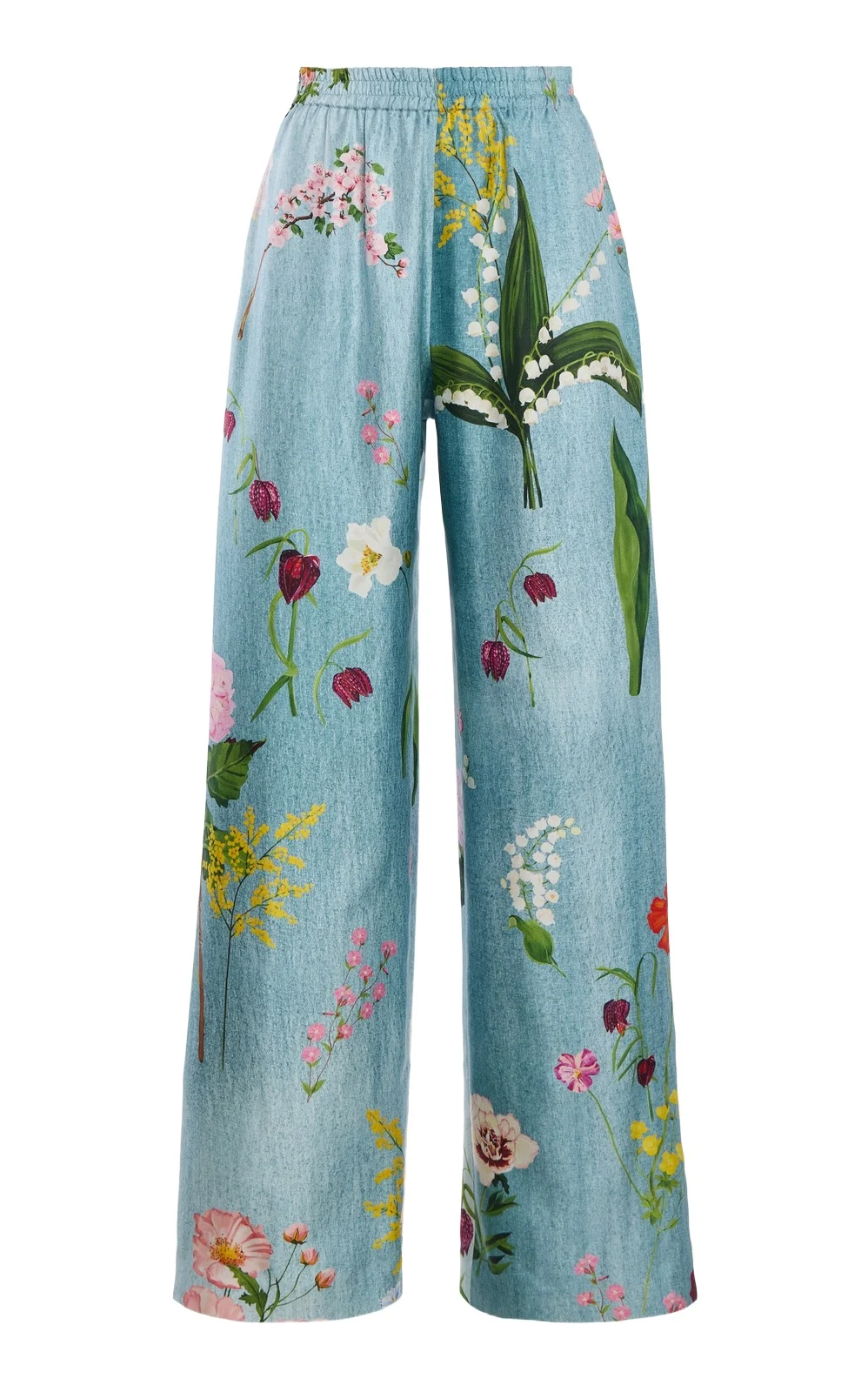 Mixed Botanical Silk-Twill Wide-Leg Pants Mixed Botanical Silk-Twill Wide-Leg Pants