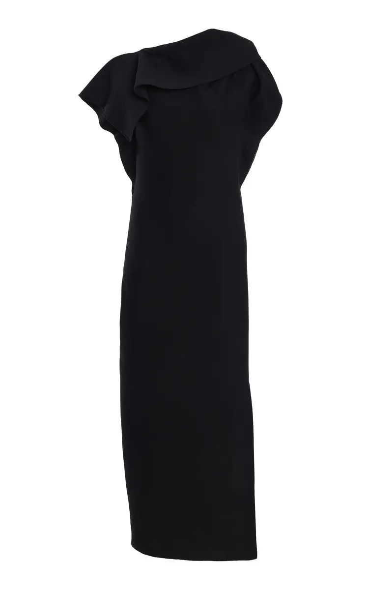 Oscar de la Renta Draped Wool-Blend Midi Dress