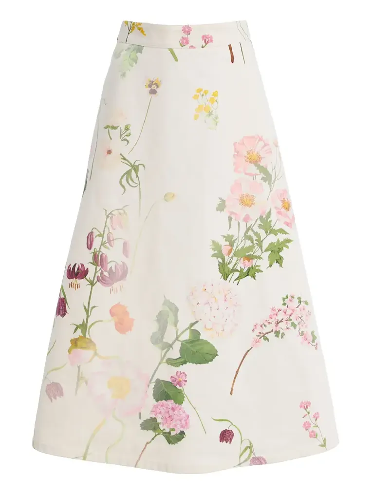 Botanical Cotton-Denim Midi Skirt Botanical Cotton-Denim Midi Skirt
