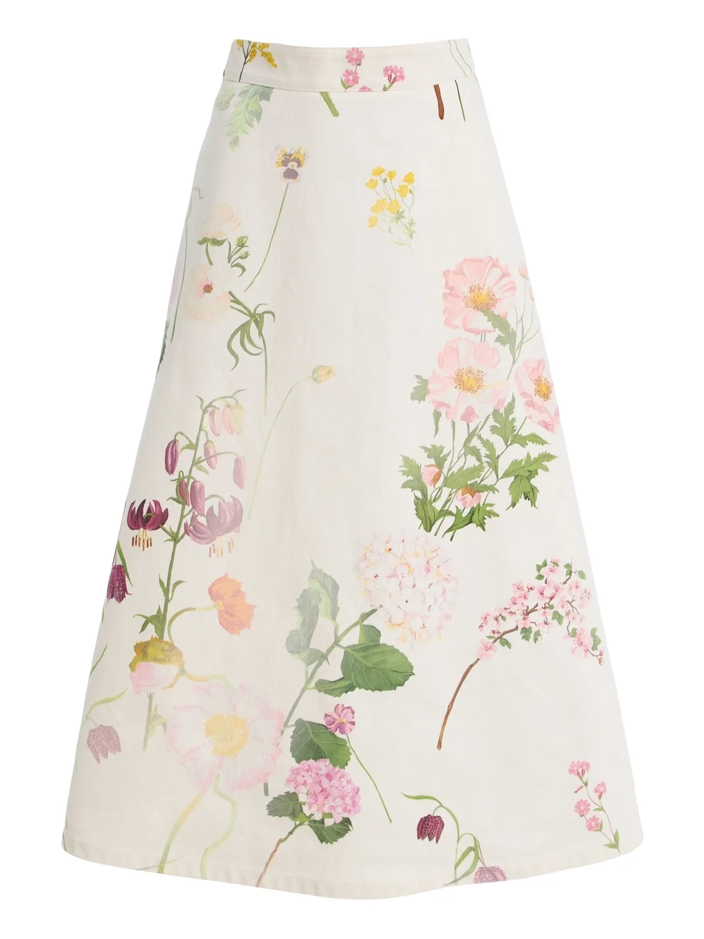 Botanical Cotton-Denim Midi Skirt Botanical Cotton-Denim Midi Skirt