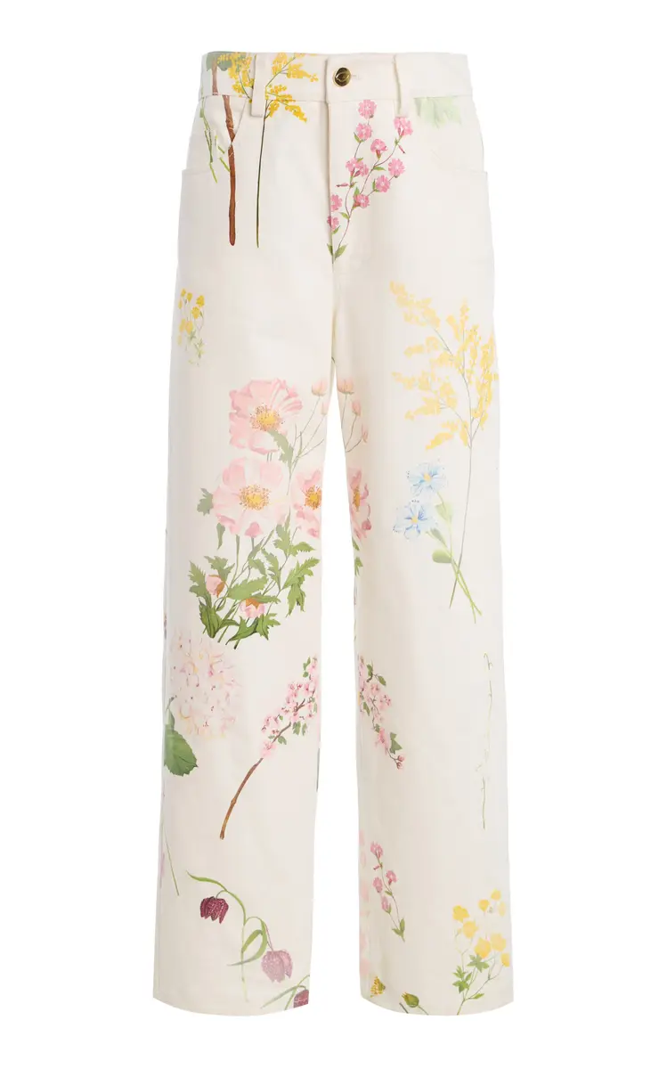 Oscar de la Renta Botanical Cotton-Denim Straight-Leg Pants | Image 1 Oscar de la Renta Botanical Cotton-Denim Straight-Leg Pants | Image 1