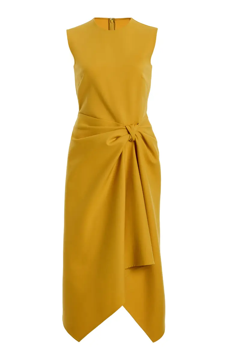 Oscar de la Renta Draped-Waist Wool-Blend Cocktail Midi Dress | Image 1 Oscar de la Renta Draped-Waist Wool-Blend Cocktail Midi Dress | Image 1
